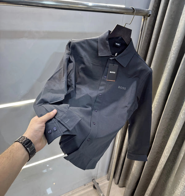 Hugo  bo-ss Dark Grey Embroidery Logo Imported Lycra Shirt