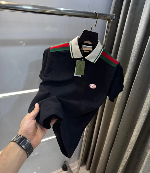 Gucc i Black Collar Look Imported Polo T-Shirt