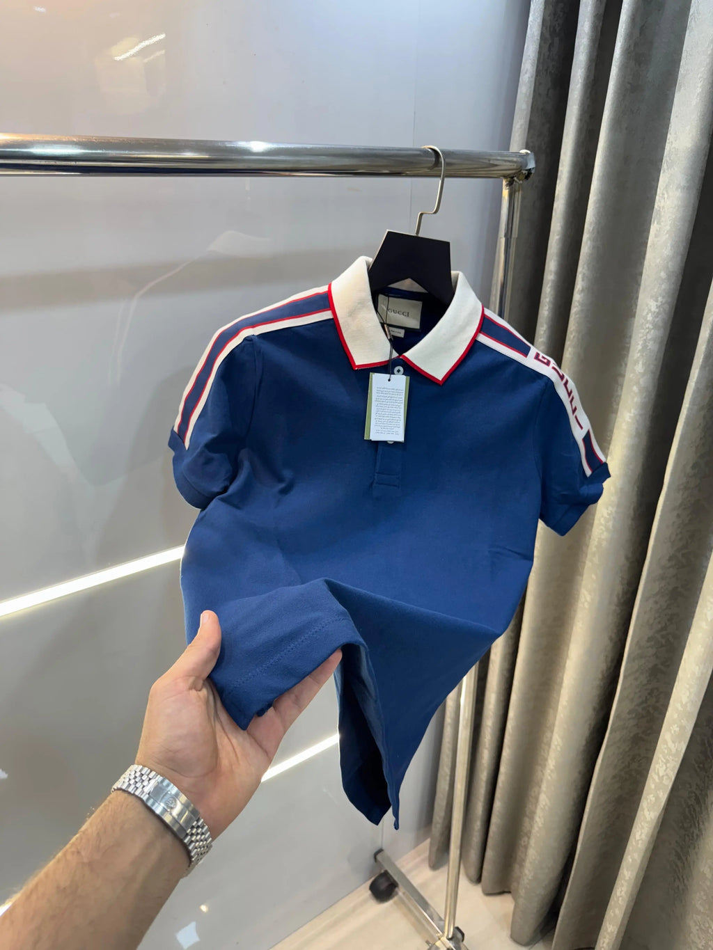 Gucc i P.blue Collar Look Imported Polo T-Shirt