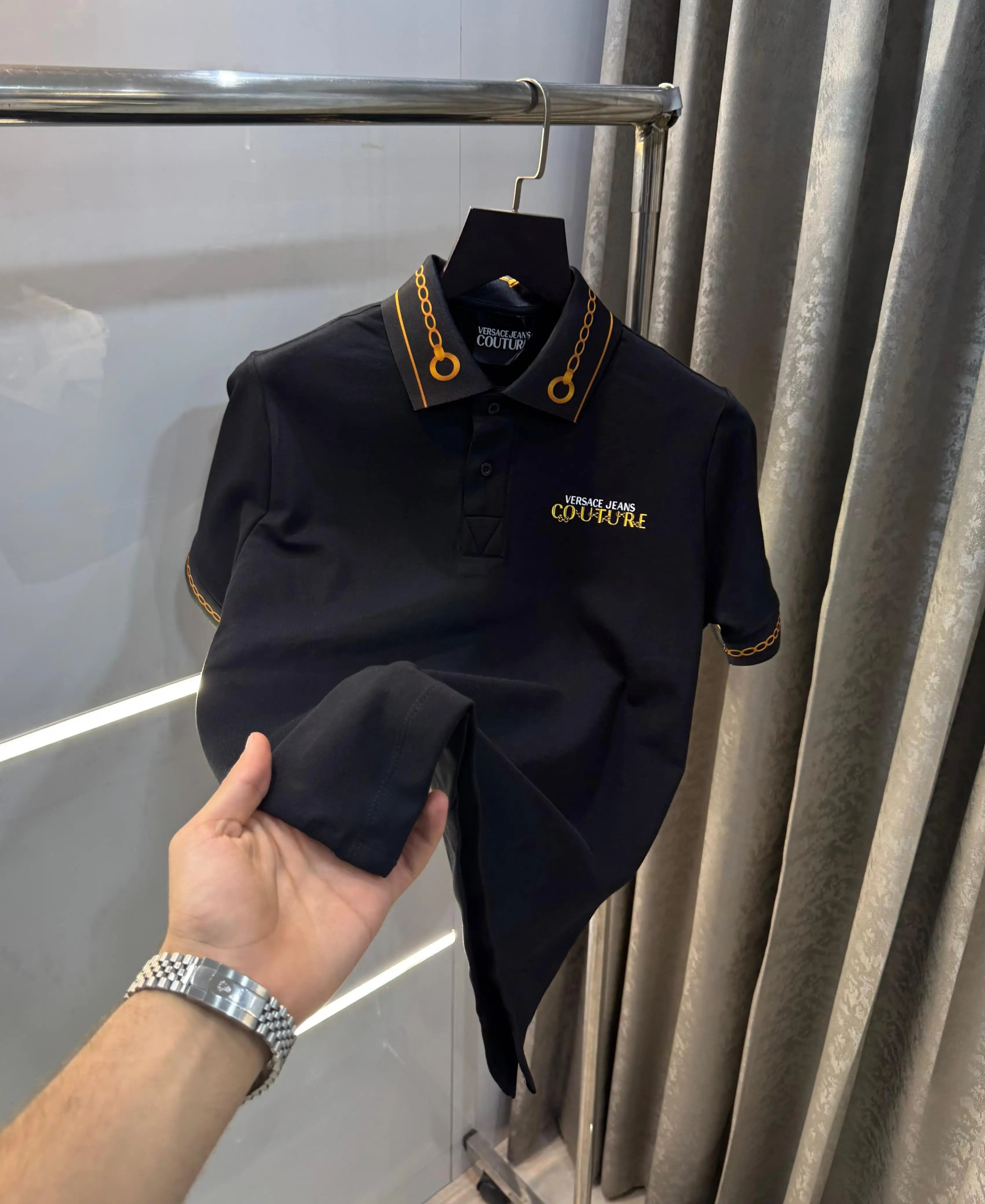 Versac e Couture Black Collar Logo Imported Polo T-Shirt