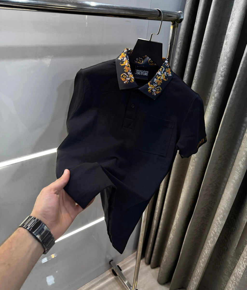 Versac e Couture Black Collar Logo Imported Polo T-Shirt