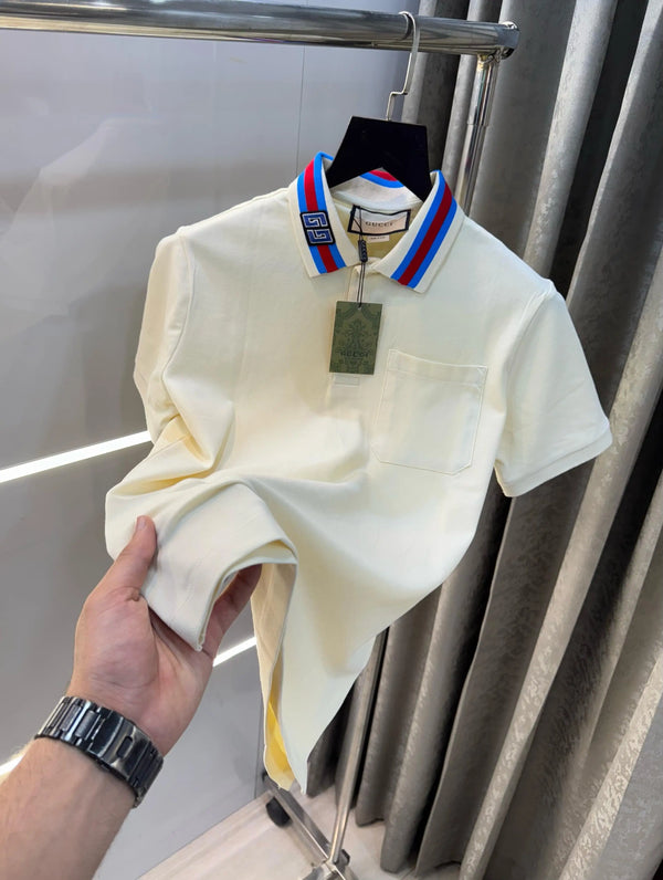 Gucc i creem Collar Look Imported Polo T-Shirt