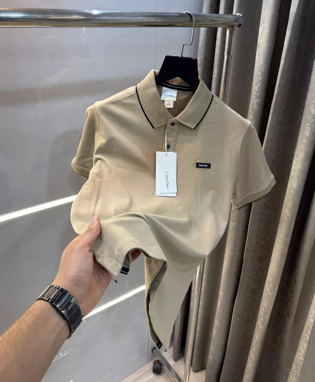 Calvi n Klein Baige  Patch Logo Premium Polo T-Shirt