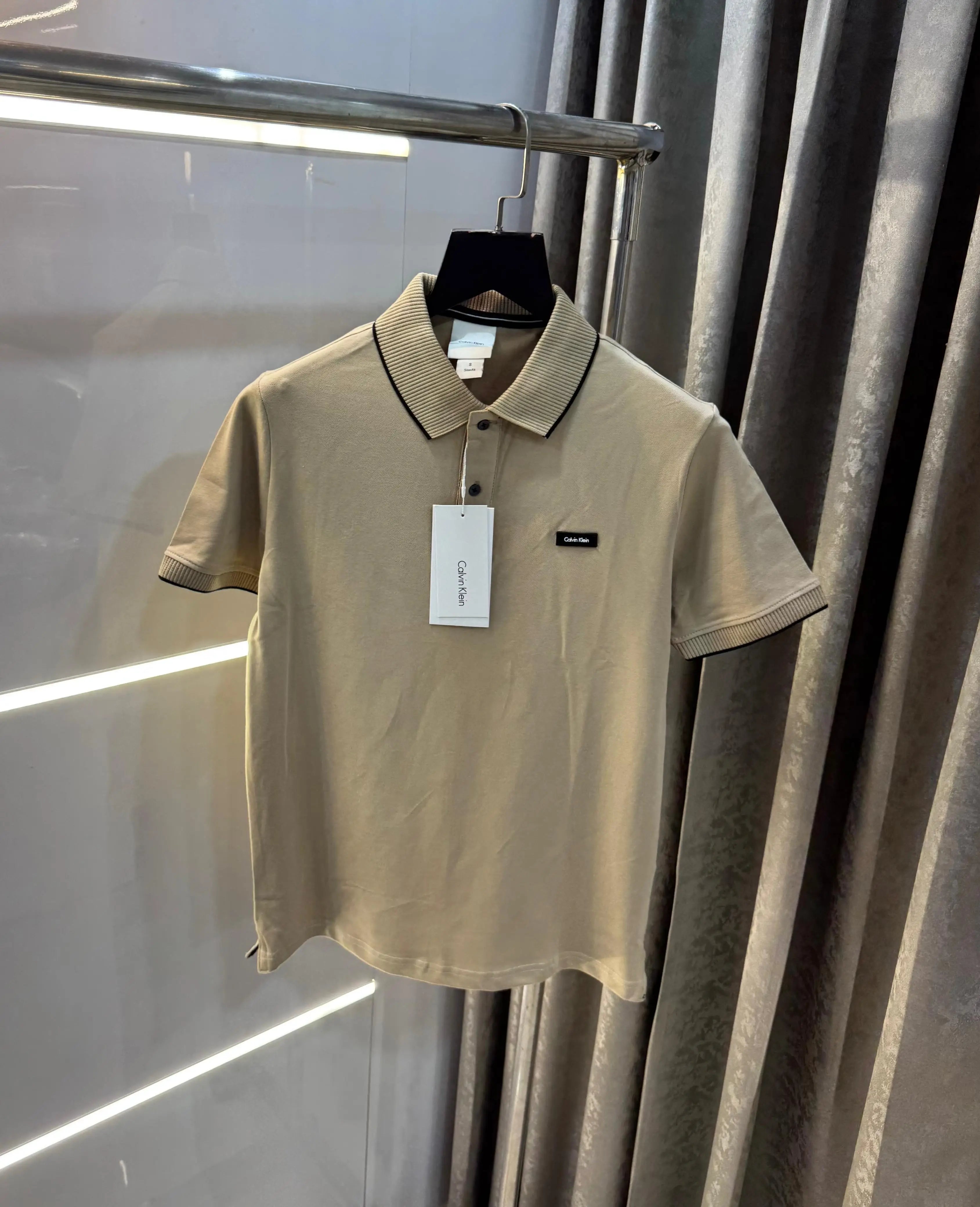 Calvi n Klein Baige  Patch Logo Premium Polo T-Shirt