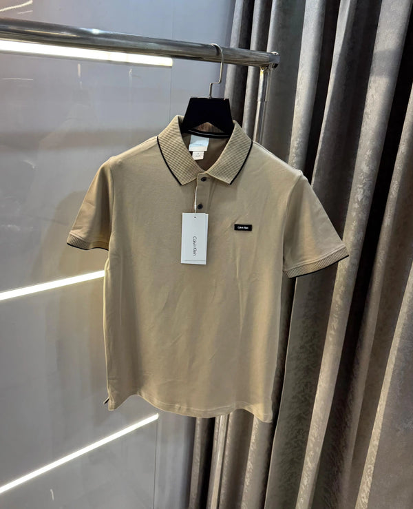 Calvi n Klein Baige  Patch Logo Premium Polo T-Shirt