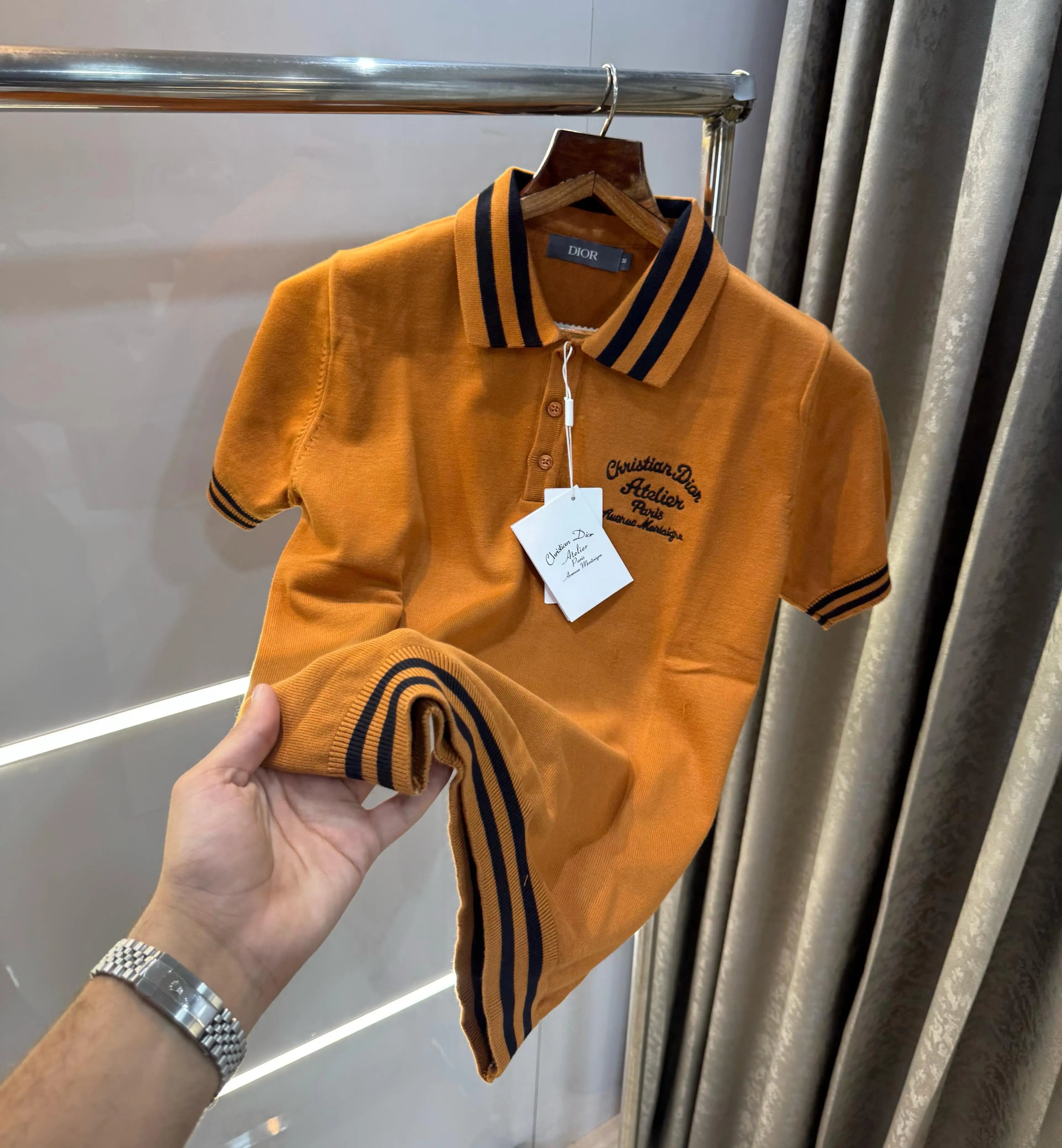 Christian Dio r Brown Knitted Imported Polo T-Shirt