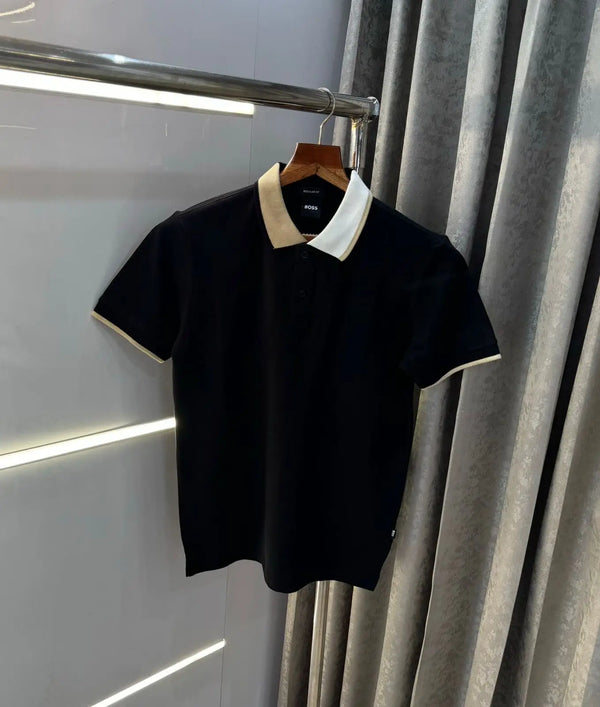 Hugo Bos s Black  Collar Look Premium Polo T-Shirt