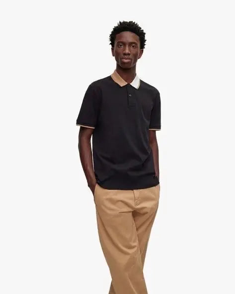 Hugo Bos s Black  Collar Look Premium Polo T-Shirt