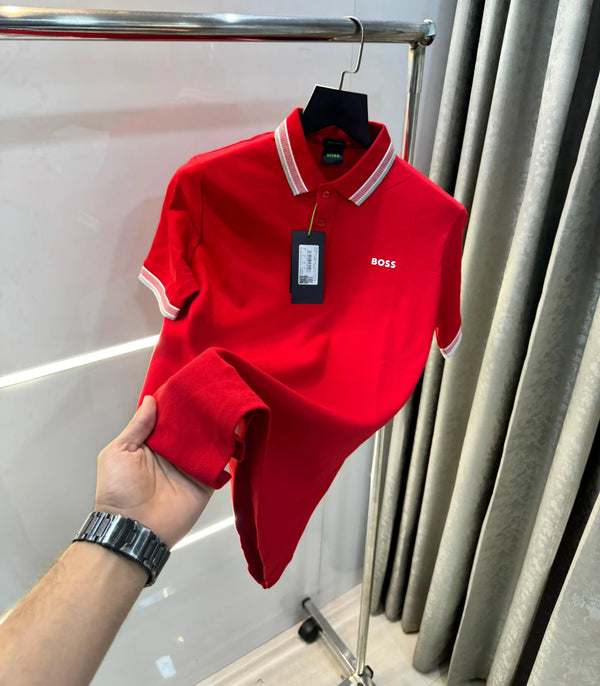 Hugo Bos s Red Collar Look Premium Polo T-Shirt