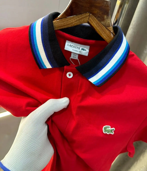 Lacost e Red Embroidery Logo Premium Polo T-Shirt