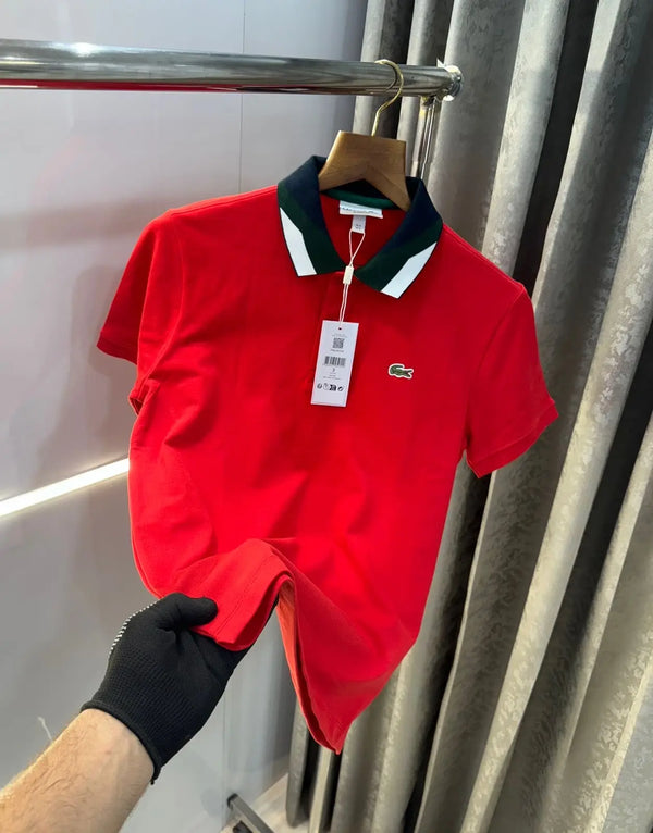 Lacost e Red Embroidery Logo Premium Polo T-Shirt