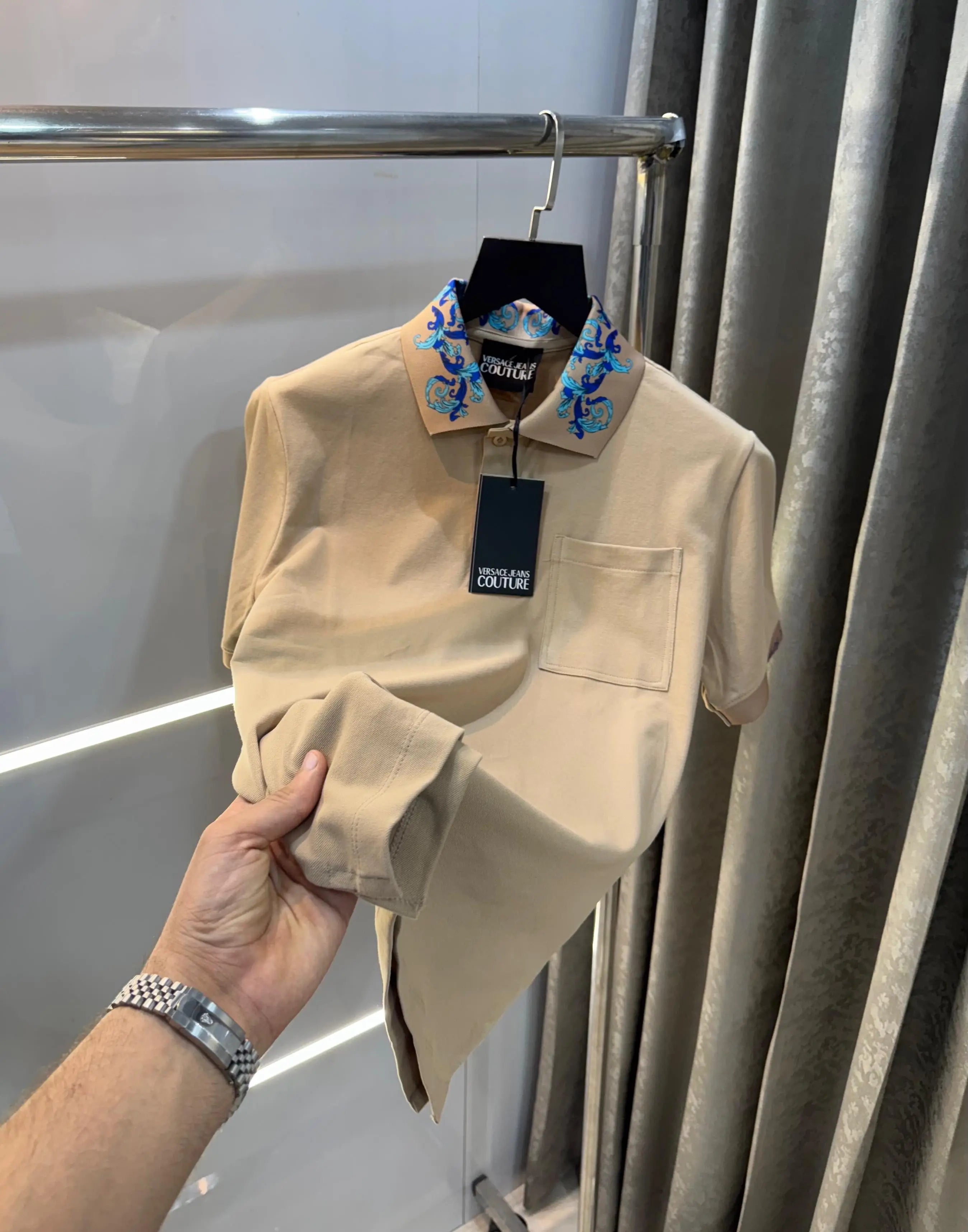 Versac e Couture Baige  Collar Logo Imported Polo T-Shirt Main image
