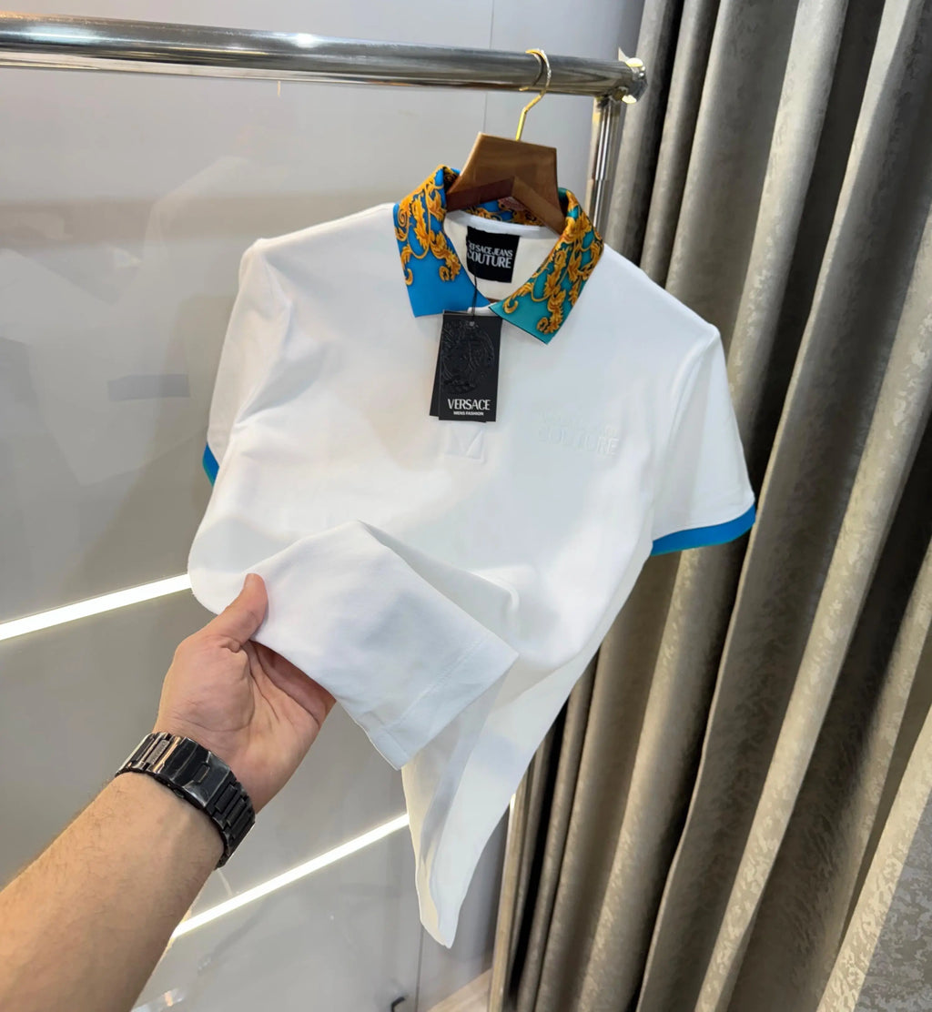 Versac e Couture White Collar Logo Imported Polo T-Shirt