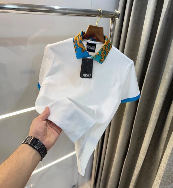 Versac e Couture White Collar Logo Imported Polo T-Shirt