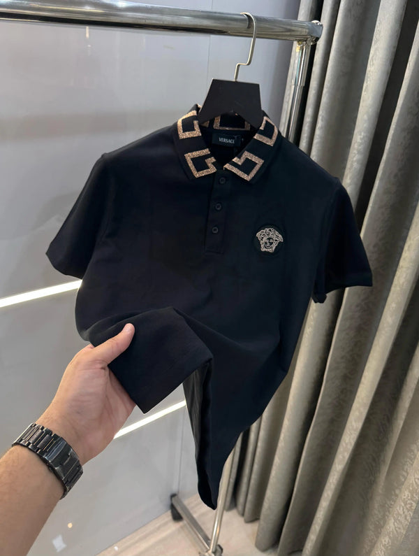 Versac e Couture Black Collar Logo Imported Polo T-Shirt