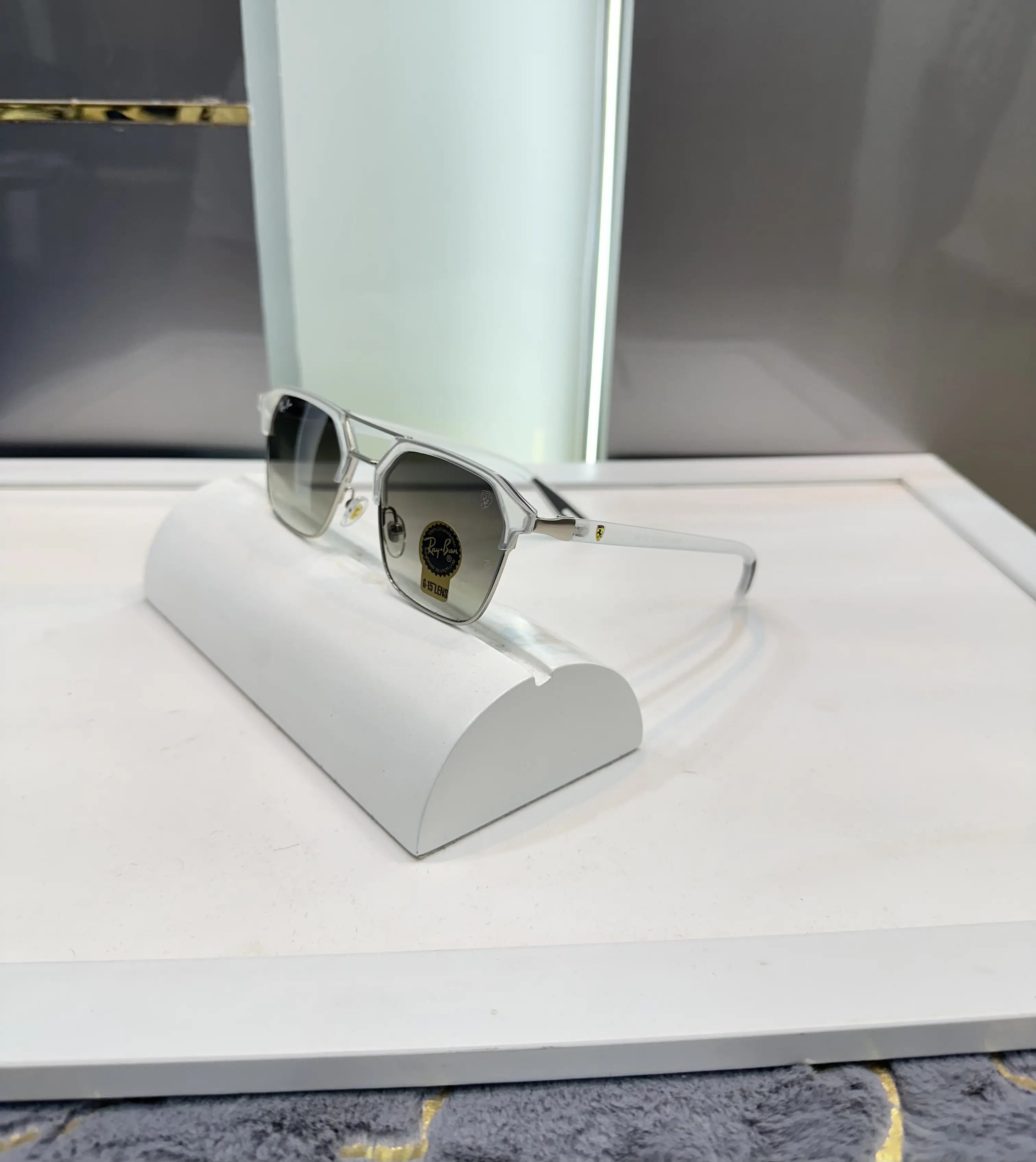 Ray Ban White Green Shaded Lens 04