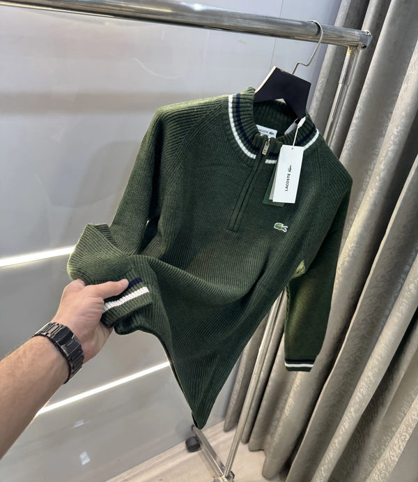 Lacost e Olive Green Zip Imported Pull Over