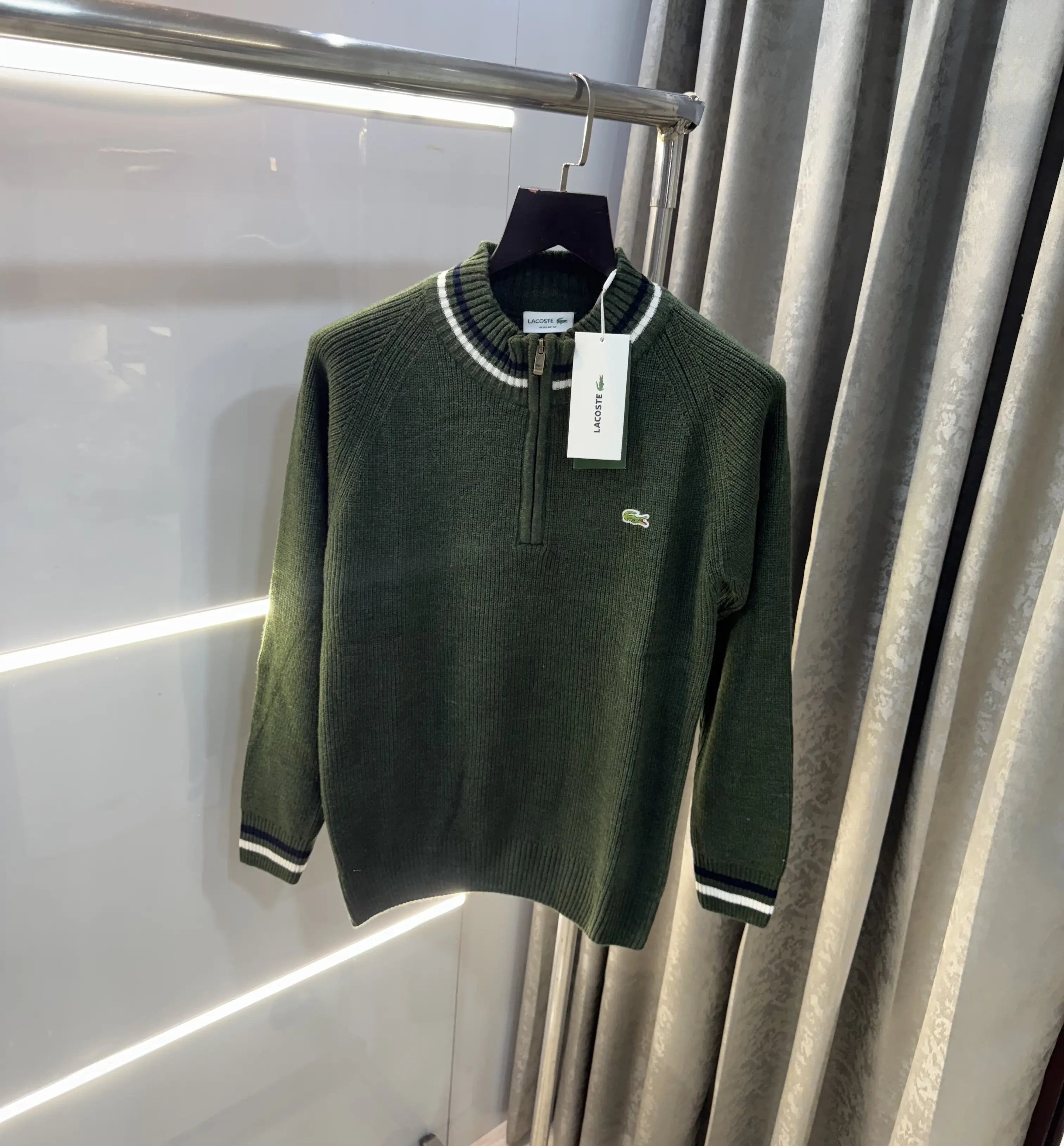 Lacost e Olive Green Zip Imported Pull Over Main image