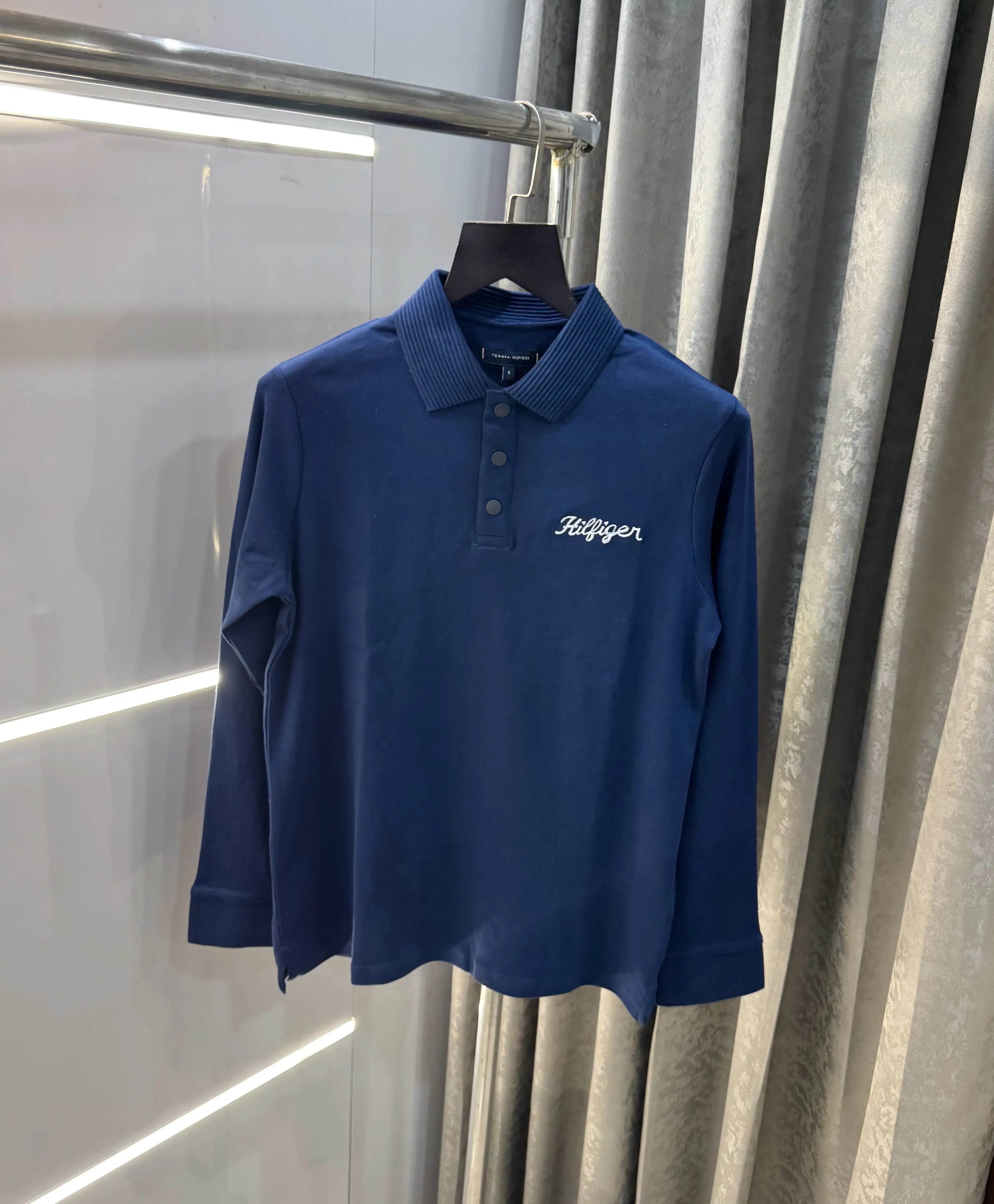 Tomm y Hilfiger Petrol Blue Logo Work Premium Full Sleeve Polo T-Shirt