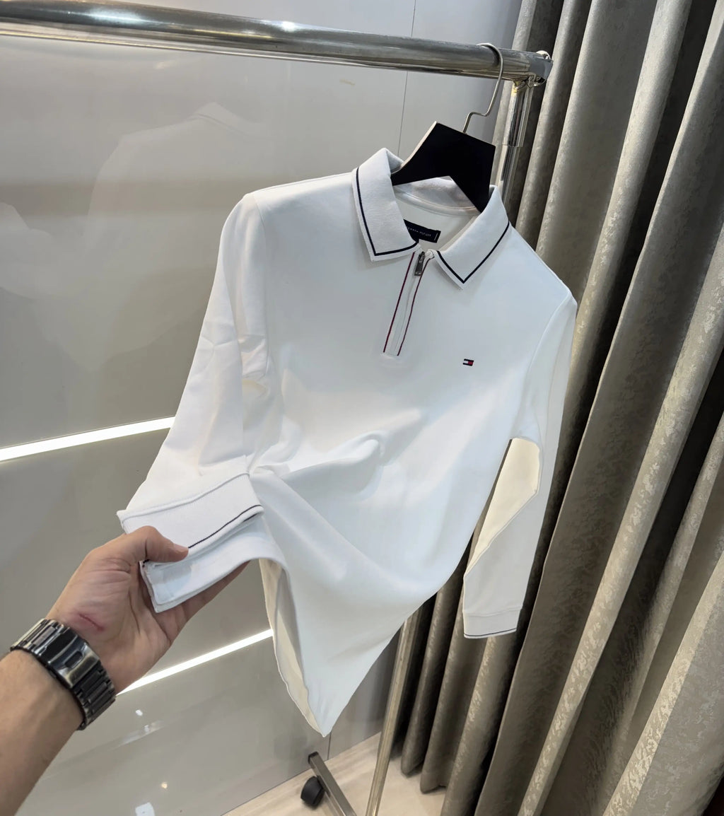 Tomm y Hilfiger White Logo Work Premium Full Sleeve Polo T-Shirt