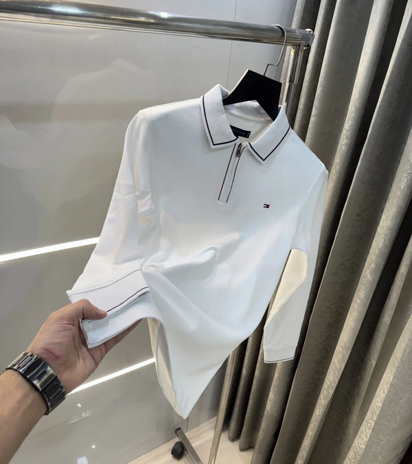 Tomm y Hilfiger White Logo Work Premium Full Sleeve Polo T-Shirt