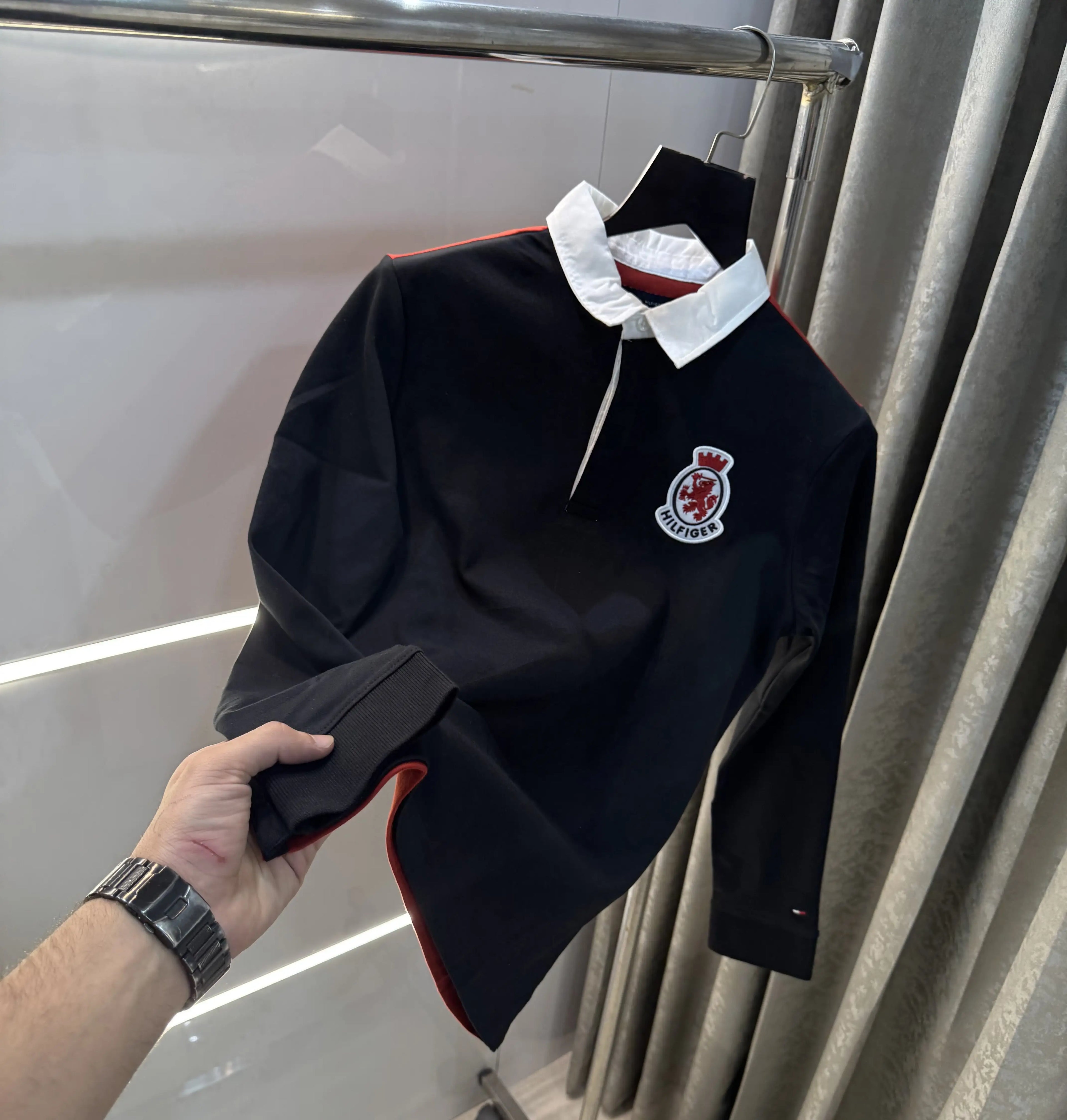 Tomm y Hilfiger Black Logo Work Premium Full Sleeve Polo T-Shirt
