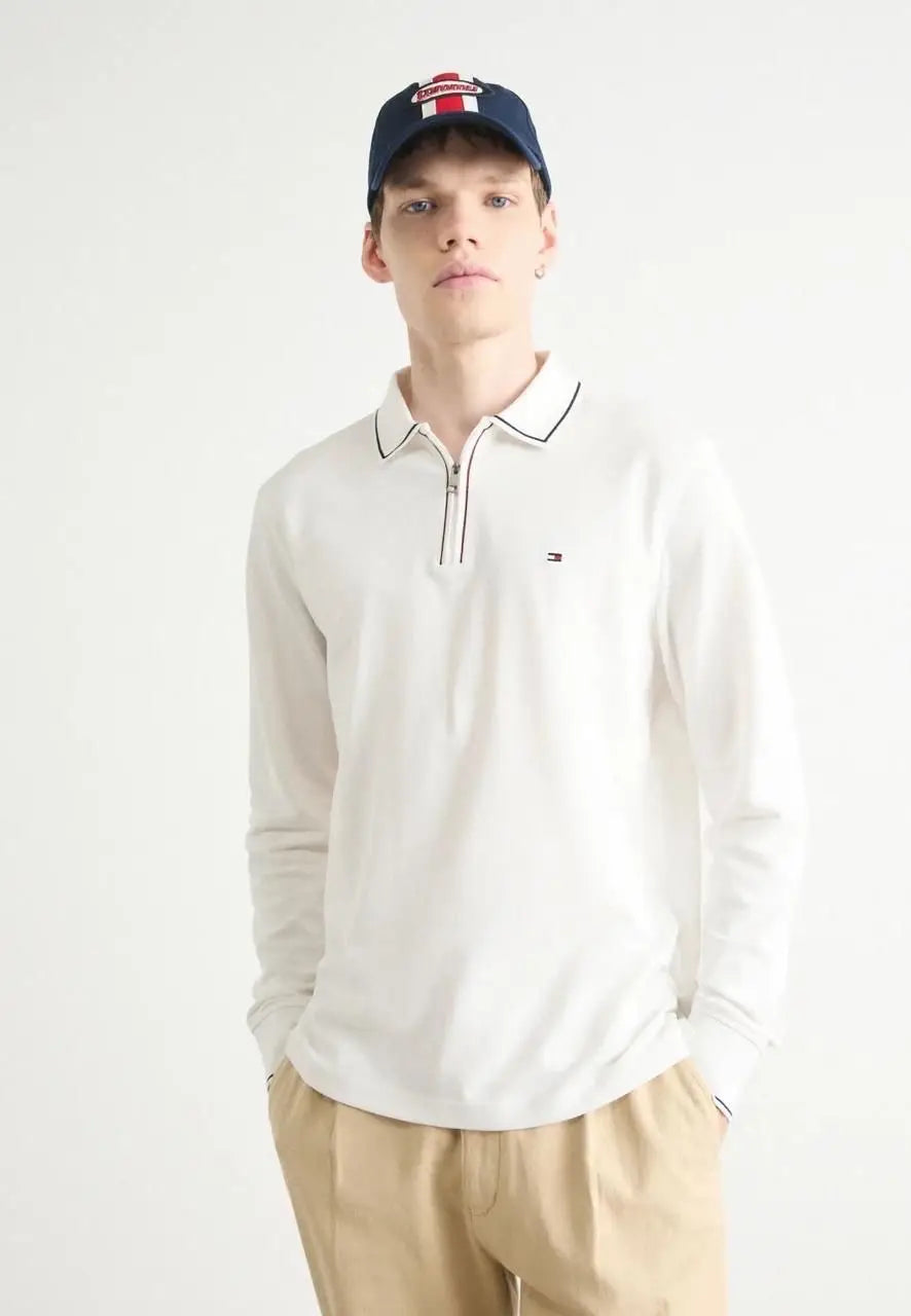 Tomm y Hilfiger White Logo Work Premium Full Sleeve Polo T-Shirt