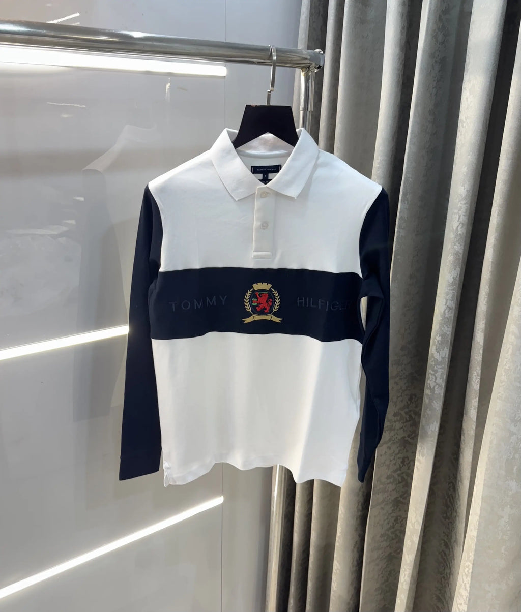 Tomm y Hilfiger White Logo Work Premium Full Sleeve Polo T-Shirt