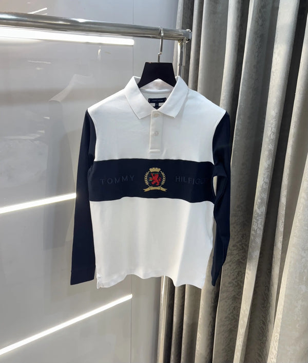 Tomm y Hilfiger White Logo Work Premium Full Sleeve Polo T-Shirt