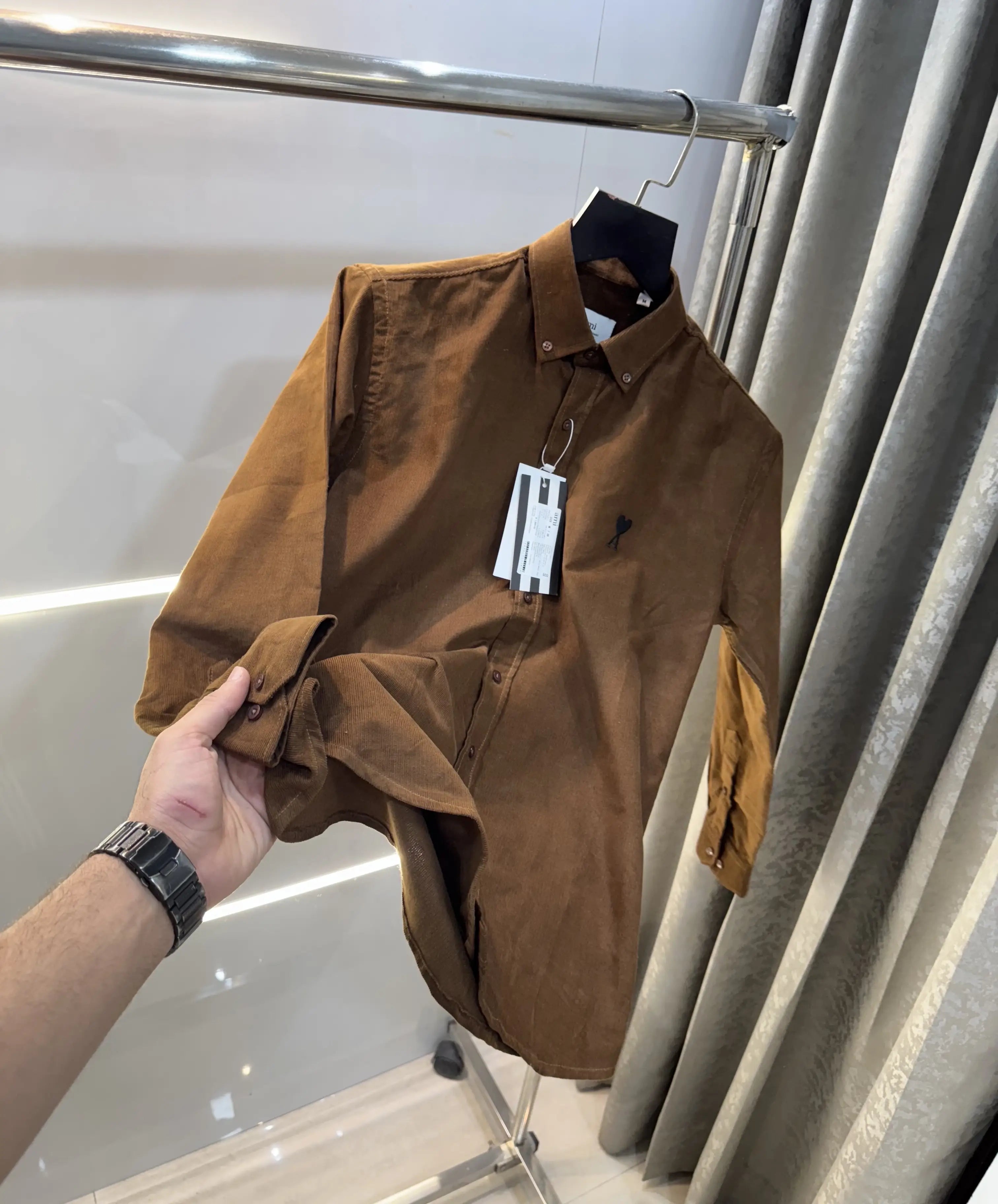 Ami Paris Brown Embroidry Logo Premium Shirt
