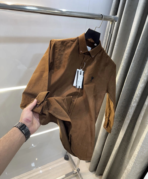 Ami Paris Brown Embroidry Logo Premium Shirt