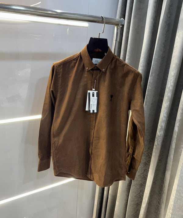 Ami Paris Brown Embroidry Logo Premium Shirt