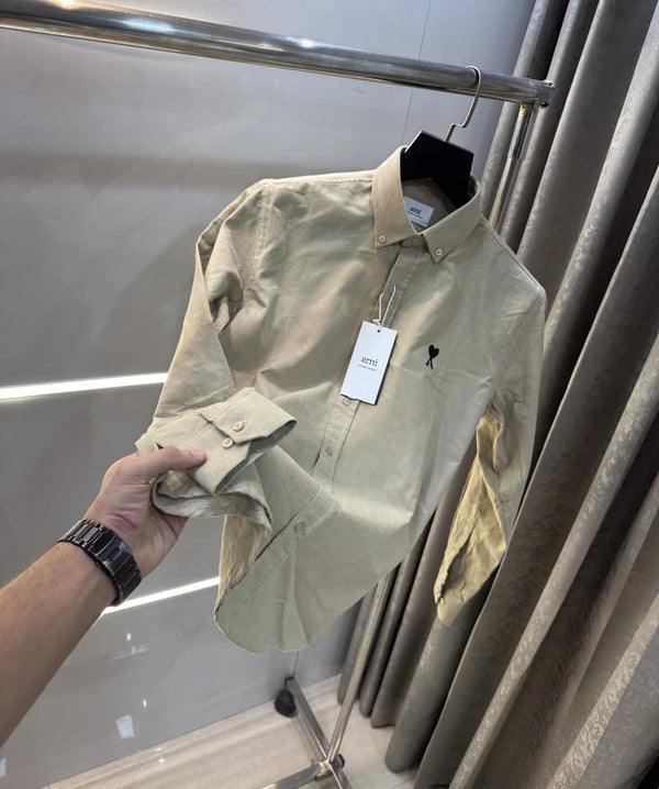 Ami Paris Cream Embroidry Logo Premium Shirt