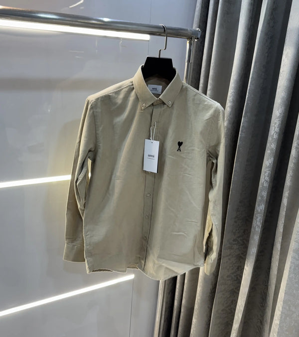 Ami Paris Cream Embroidry Logo Premium Shirt