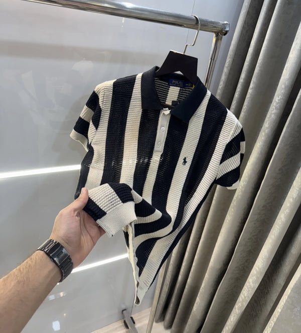 Ralph  Lauren Black Premium Knitted Polo T-Shirt