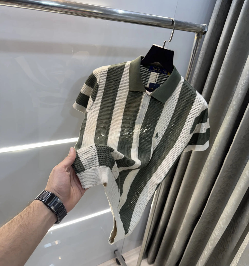 Ralph  Lauren Olive Green Premium Knitted Polo T-Shirt