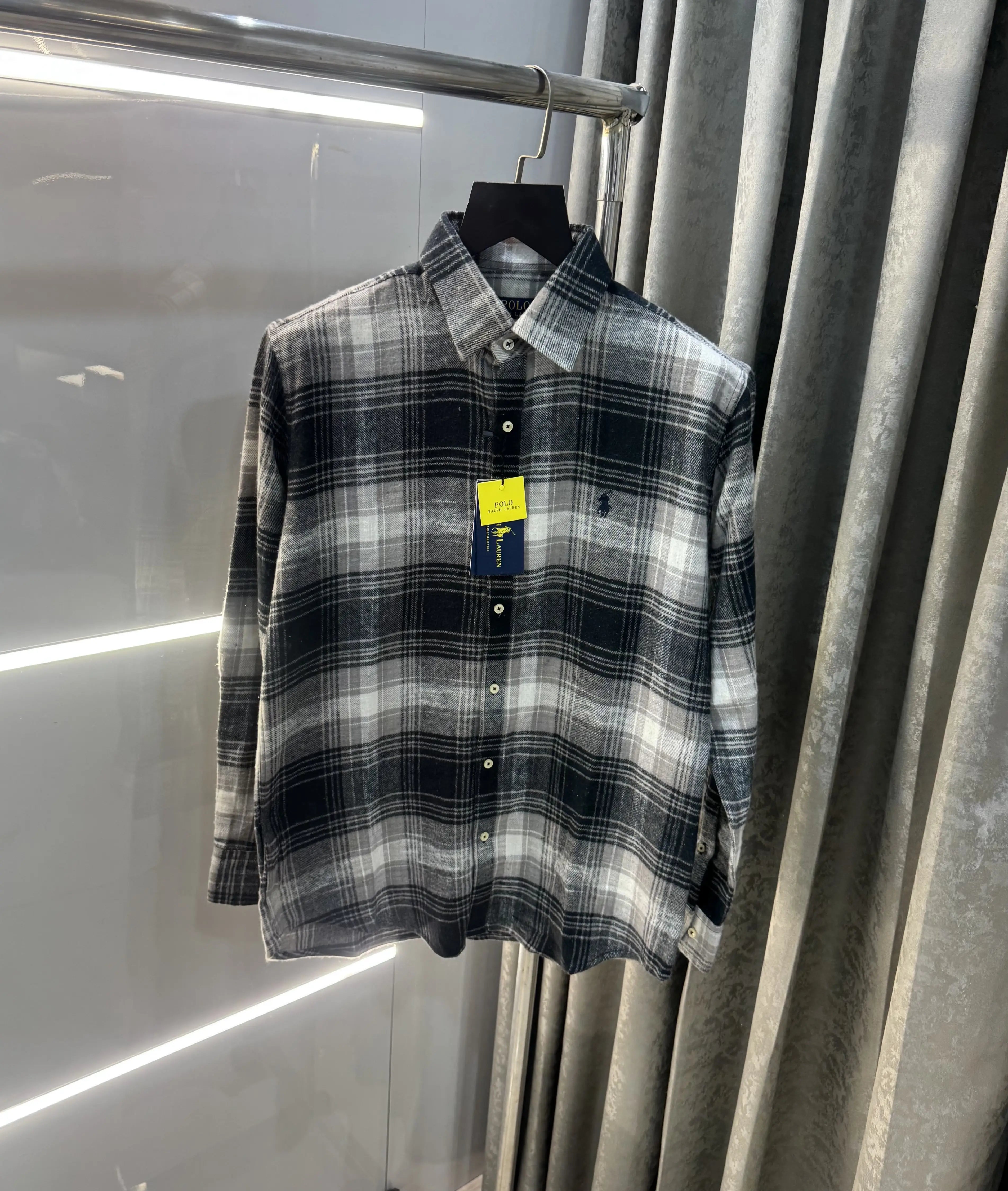 Ralph  Lauren Grey Black Brushing Checks Premium Shirt Main image