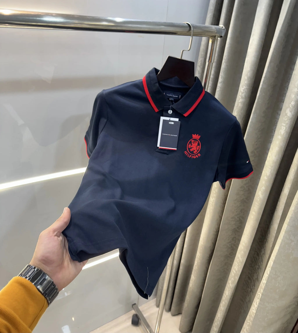 Tomm y  Hilfige r Navy Blue Logo Work Premium Polo T-Shirt
