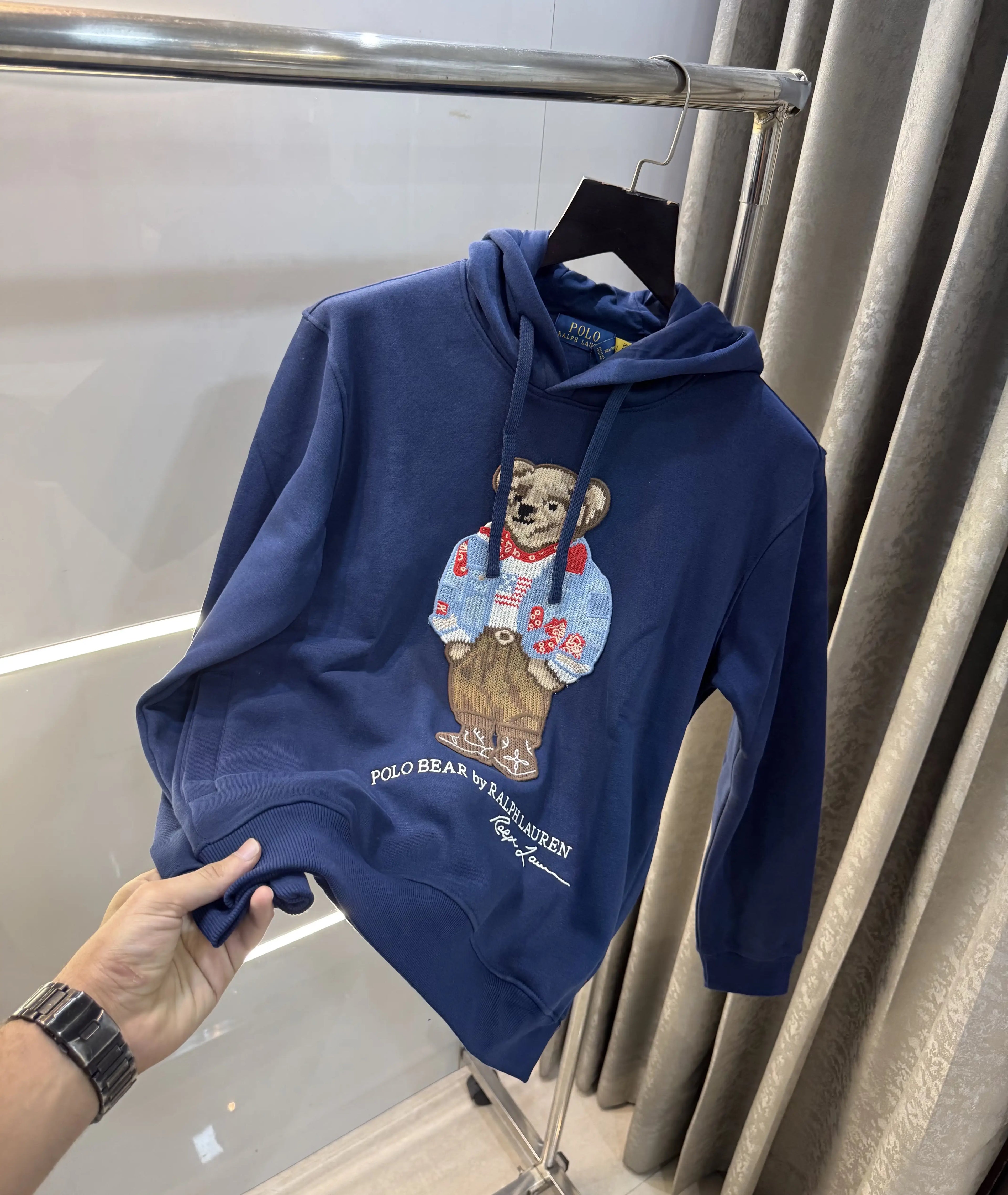 Ralph  Lauren Navy Blue Teddy Edition Embroidery Logo Imported Hoodie