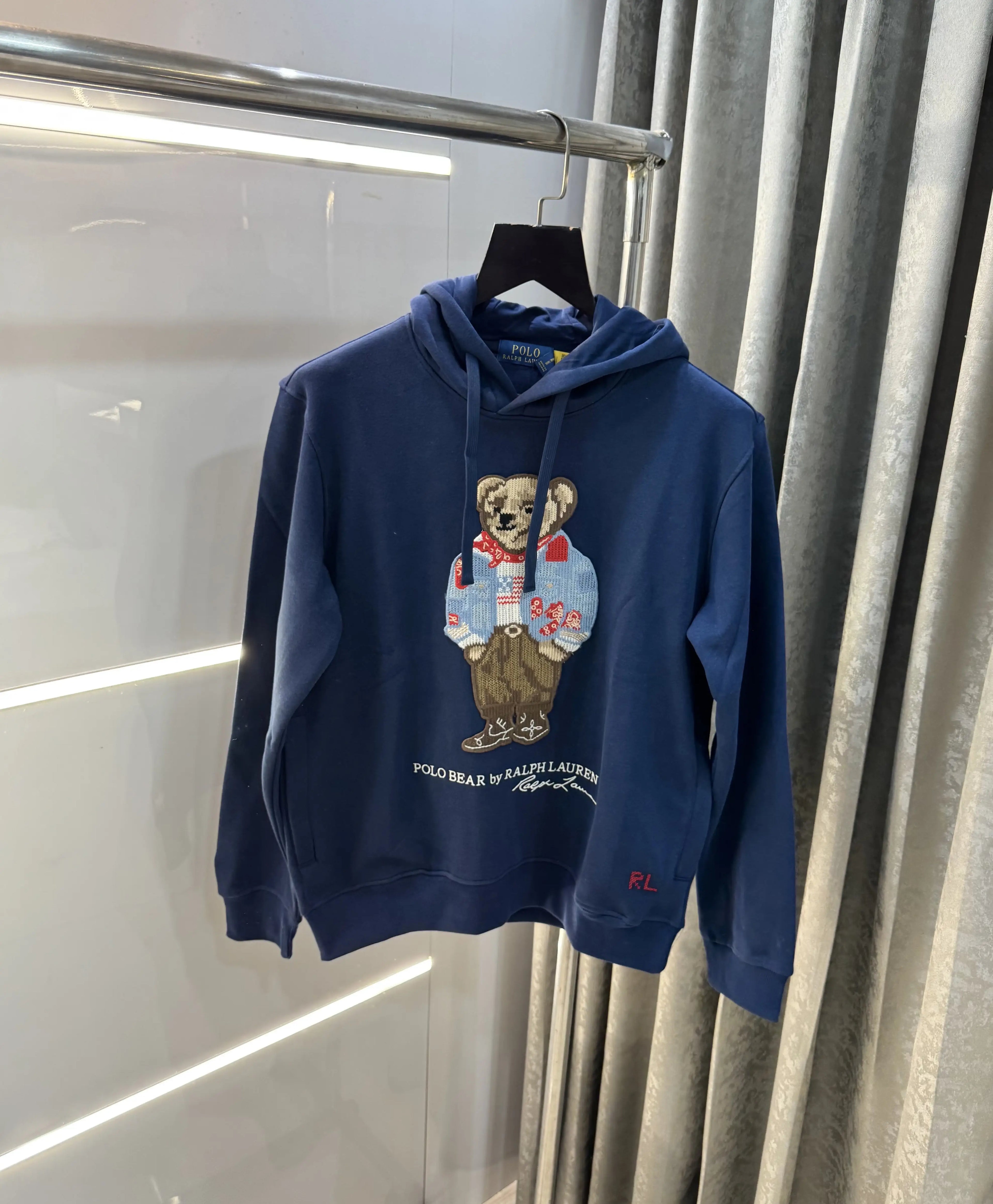 Ralph  Lauren Navy Blue Teddy Edition Embroidery Logo Imported Hoodie