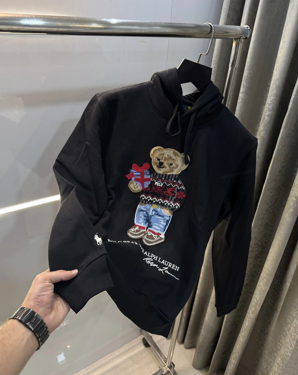 Ralph  Lauren Black Teddy Edition Embroidery Logo Imported Hoodie