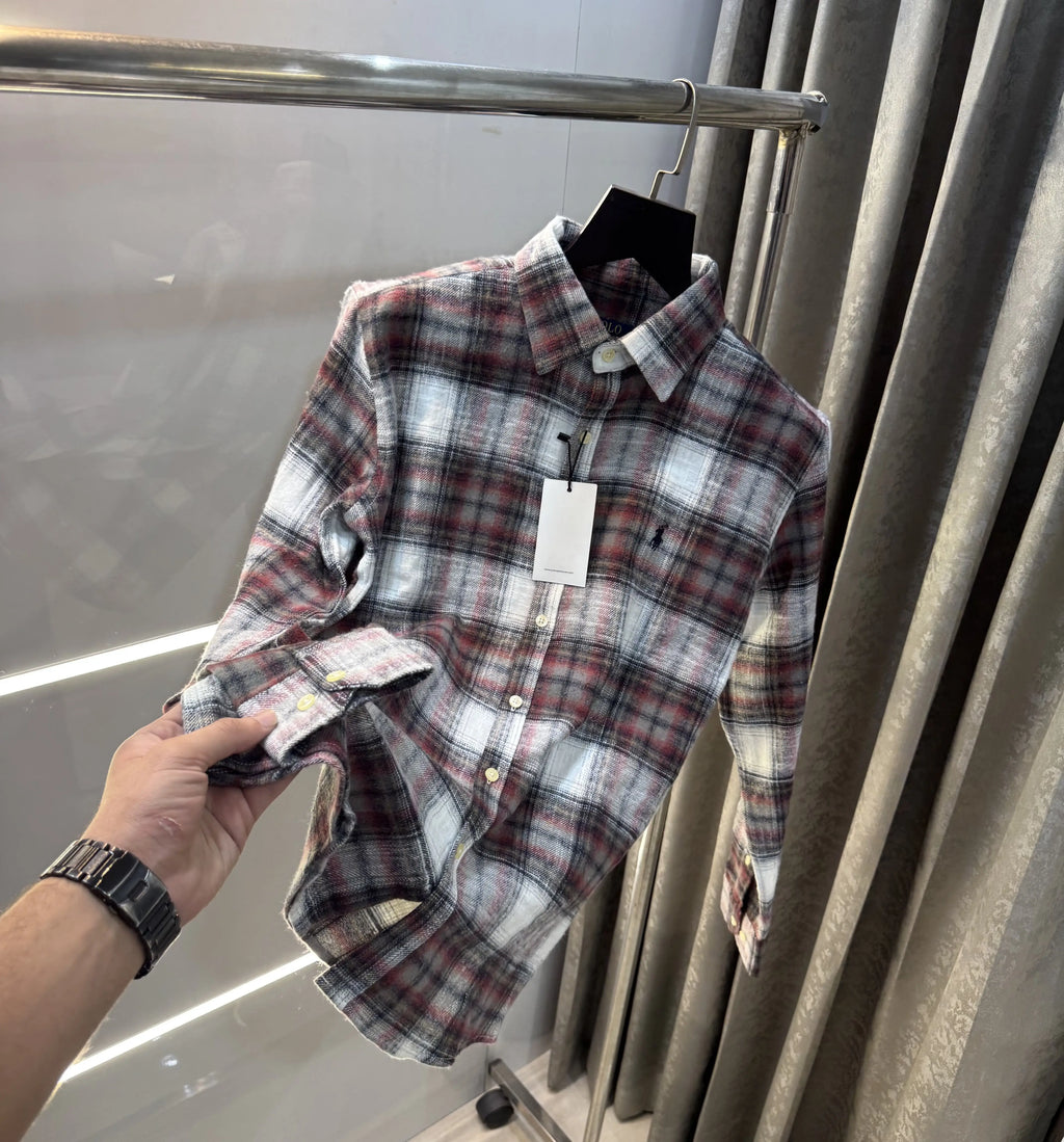 Ralph  Lauren Maroon Brushing Checks Premium Shirt