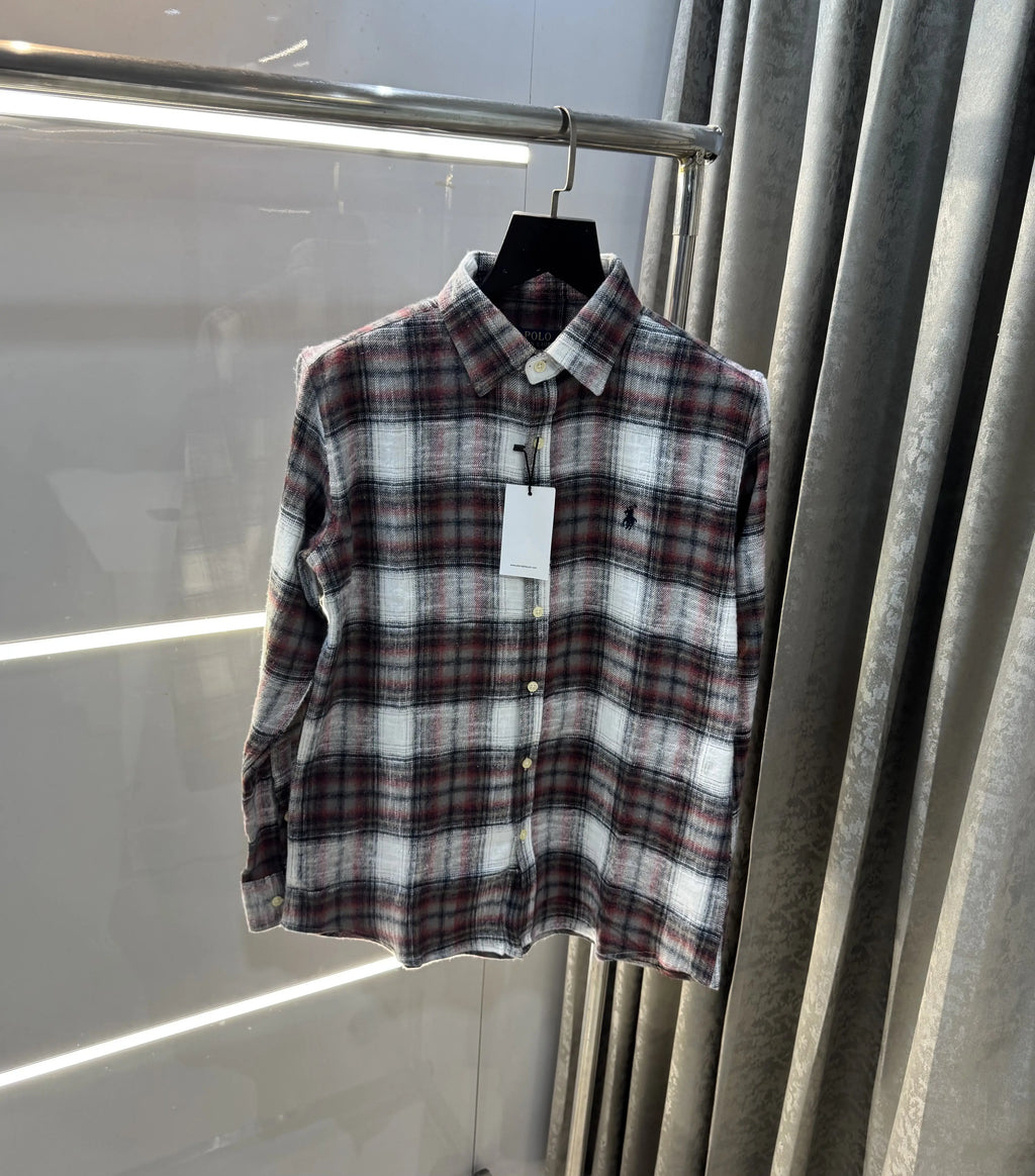 Ralph  Lauren Maroon Brushing Checks Premium Shirt