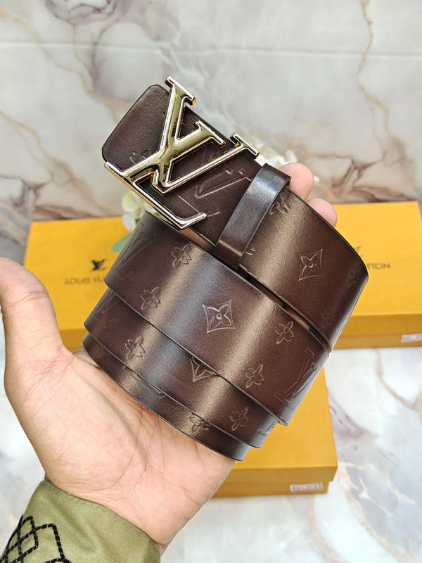 LV LOuIS VU!TTON PREMIUM QUALITY IMP LEATHER EMB0SSED BELT WITH OG BO_x LV-321