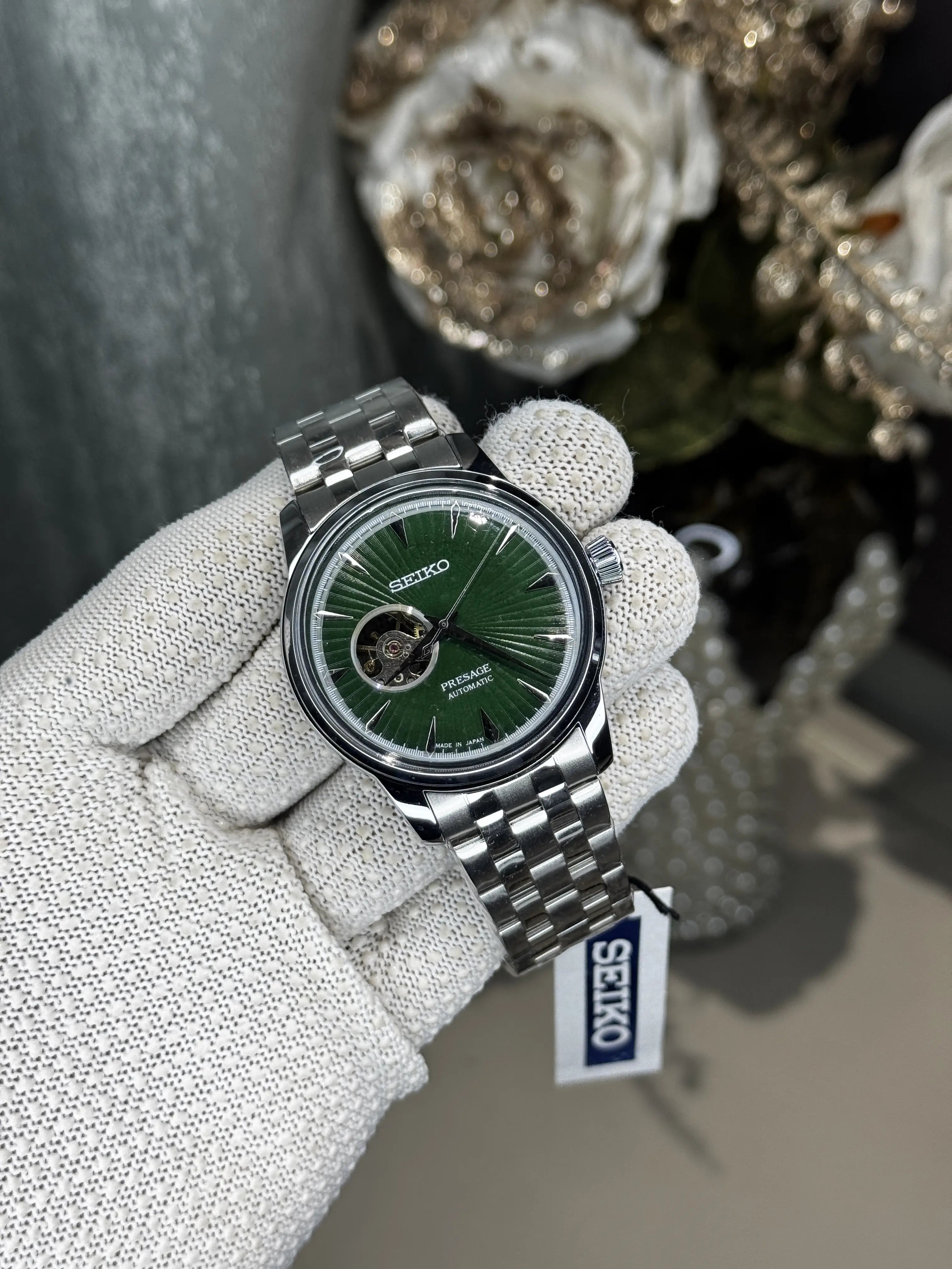 Seik o Presage Silver Green Automatic Watch