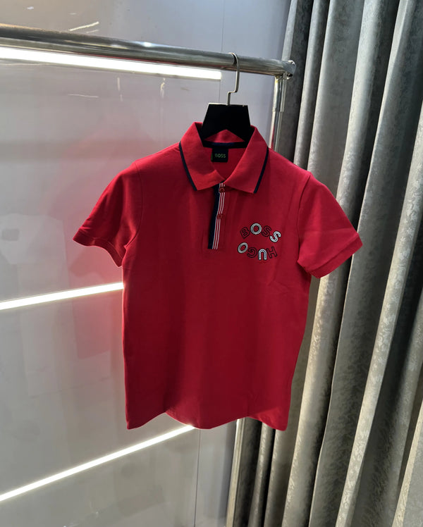 Hugo  Bo-$s Red Logo Work Premium Polo T-Shirt