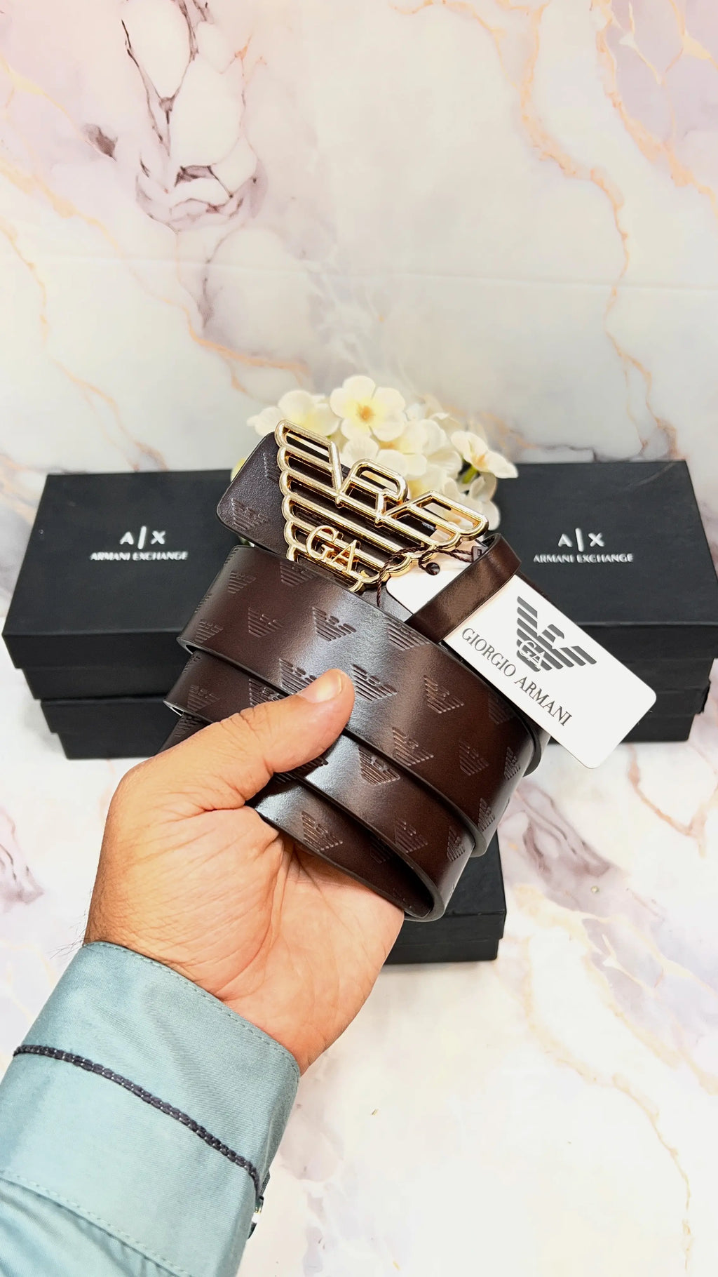 A-x ARMANI.. EXCHANGE EMBOS5..ED IMP PREMIUM QUALITY LEATHER BELTS WITH OG BOX AX-513