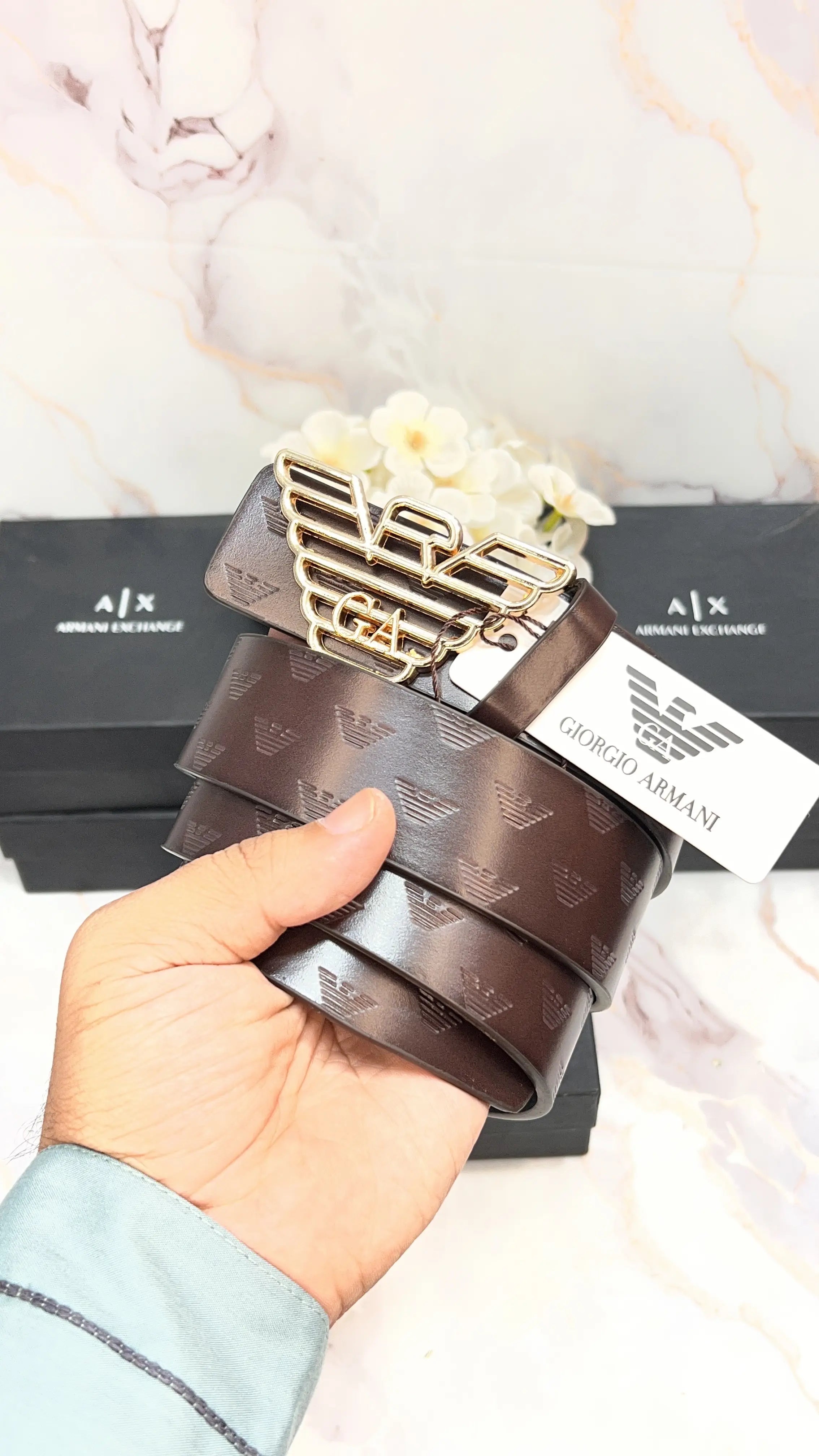 A-x ARMANI.. EXCHANGE EMBOS5..ED IMP PREMIUM QUALITY LEATHER BELTS WITH OG BOX AX-513