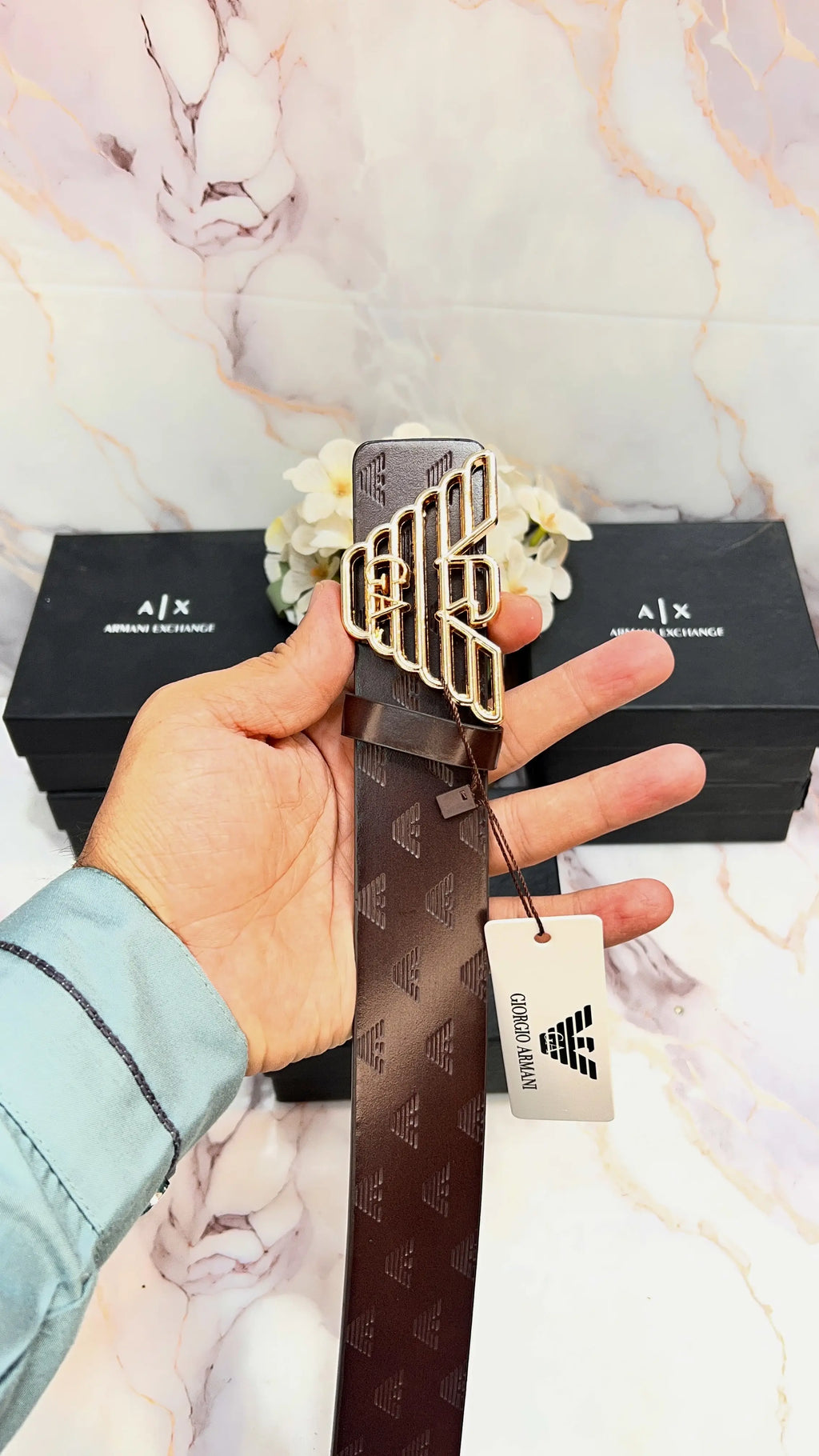 A-x ARMANI.. EXCHANGE EMBOS5..ED IMP PREMIUM QUALITY LEATHER BELTS WITH OG BOX AX-513
