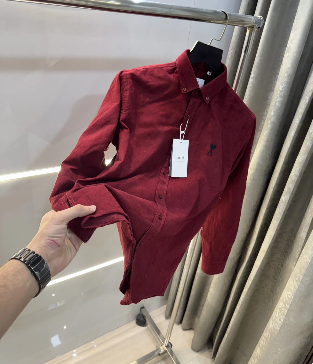 Ami Paris Maroon Embroidry Logo Premium Shirt